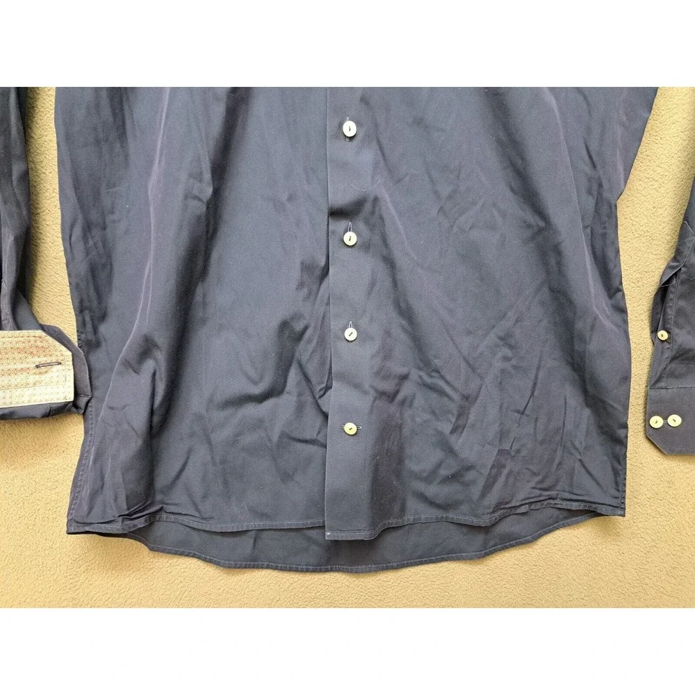 Eton Contemporary Fit Shirt Mens Flip Cuff Long Sleeve Blue Solid Size 39 15.5